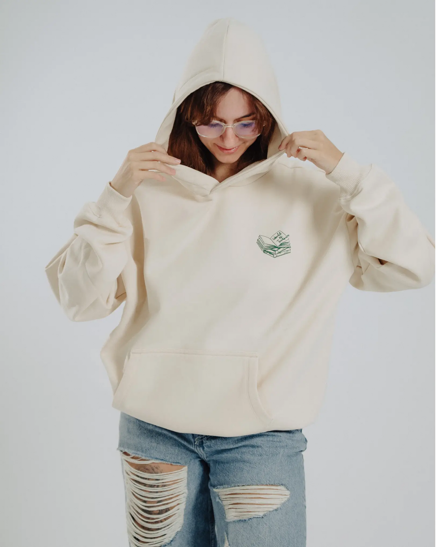 Hoodie - Rather be reading (beige) - World of Treasure